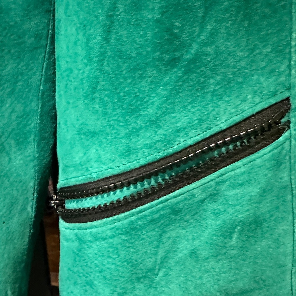 Danier Vintage Emerald Green Suede Leather Blazer Satin Lined Canada Large - Picture 3 of 10